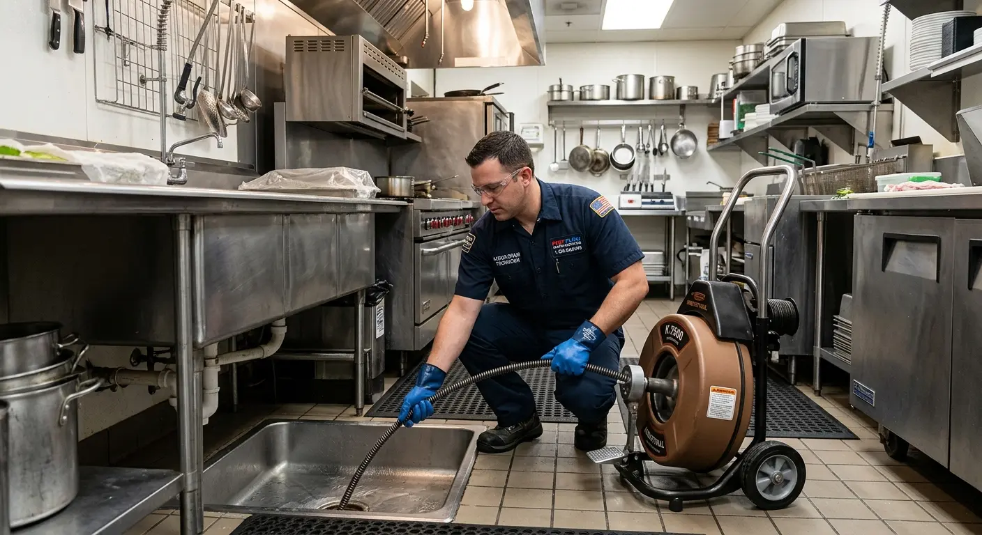 Commercial drain cleaning service in a restaurant kitchen in Holdrege