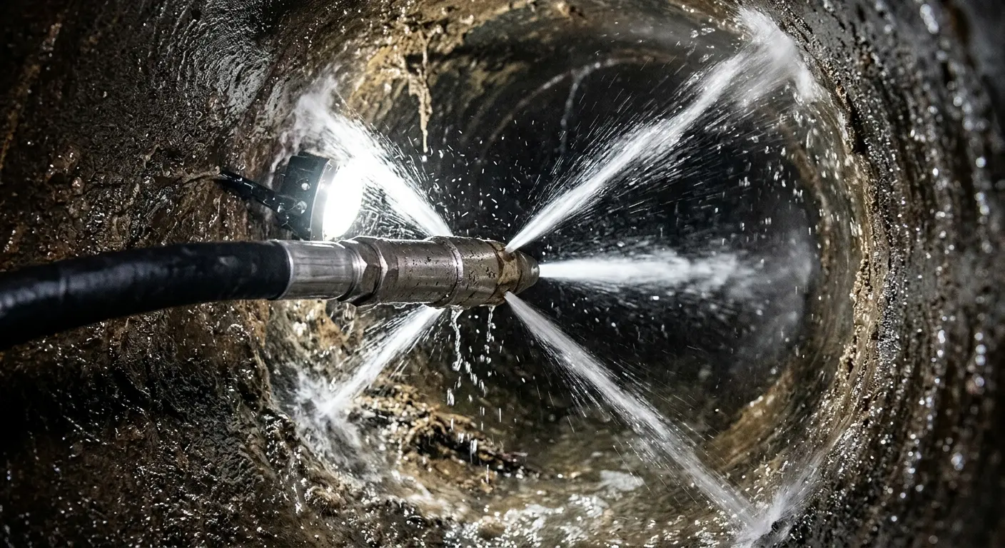High-pressure hydro jetting nozzle cleaning sewer pipe for Sewer Line Relining in Holdrege
